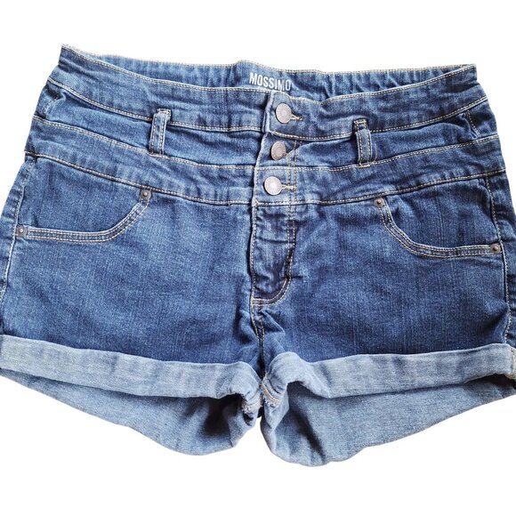 Mossimo Supply Co. Womens Denim Cuffed Shorts Medium Wash Blue 14/32 Mid-Rise Si - Picture 1 of 11